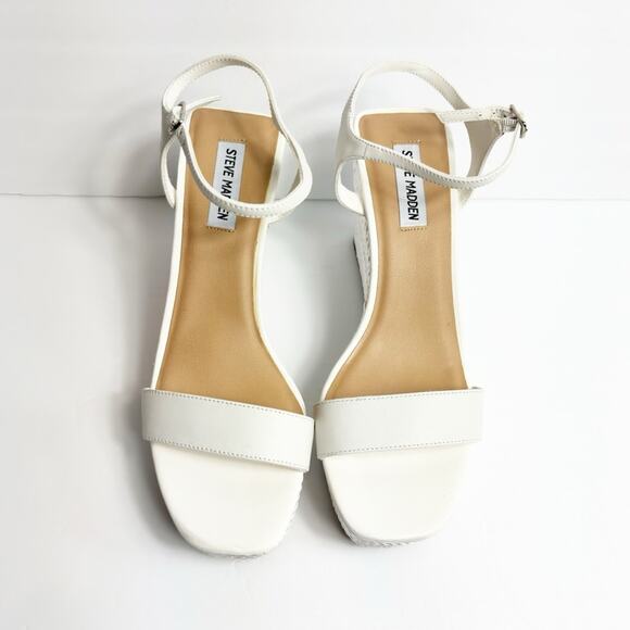 STEVE MADDEN WOMEN'S TORY WHITE SATIN ROPE WEDGE SANDAL HEELS SIZE 10 NEW - Picture 6 of 7